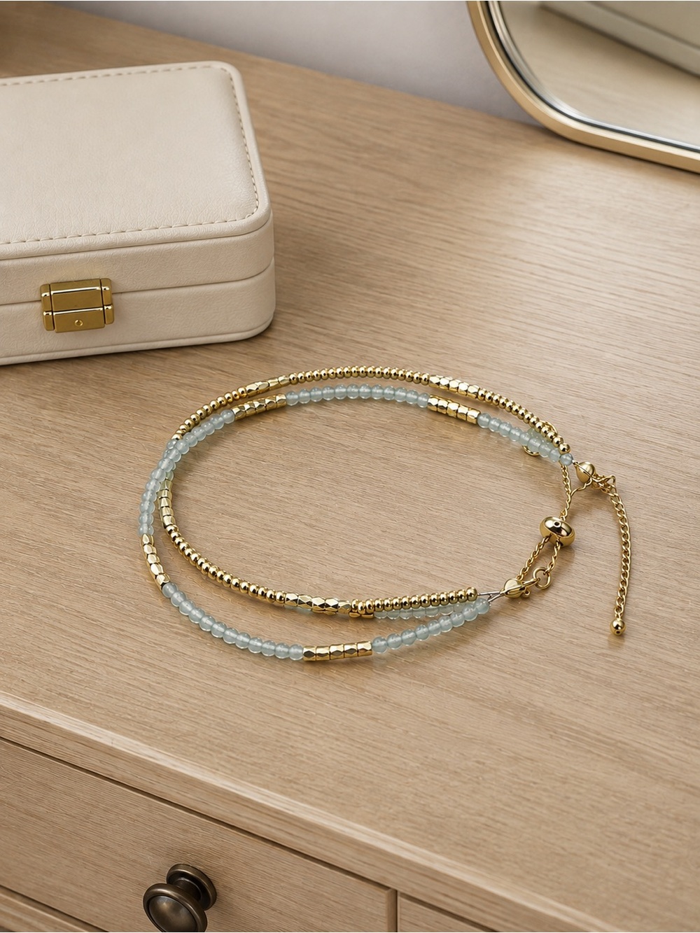 Delicate Aqua & Gold-Tone Multi-Strand Adjustable Bracelet (BR1616/3)